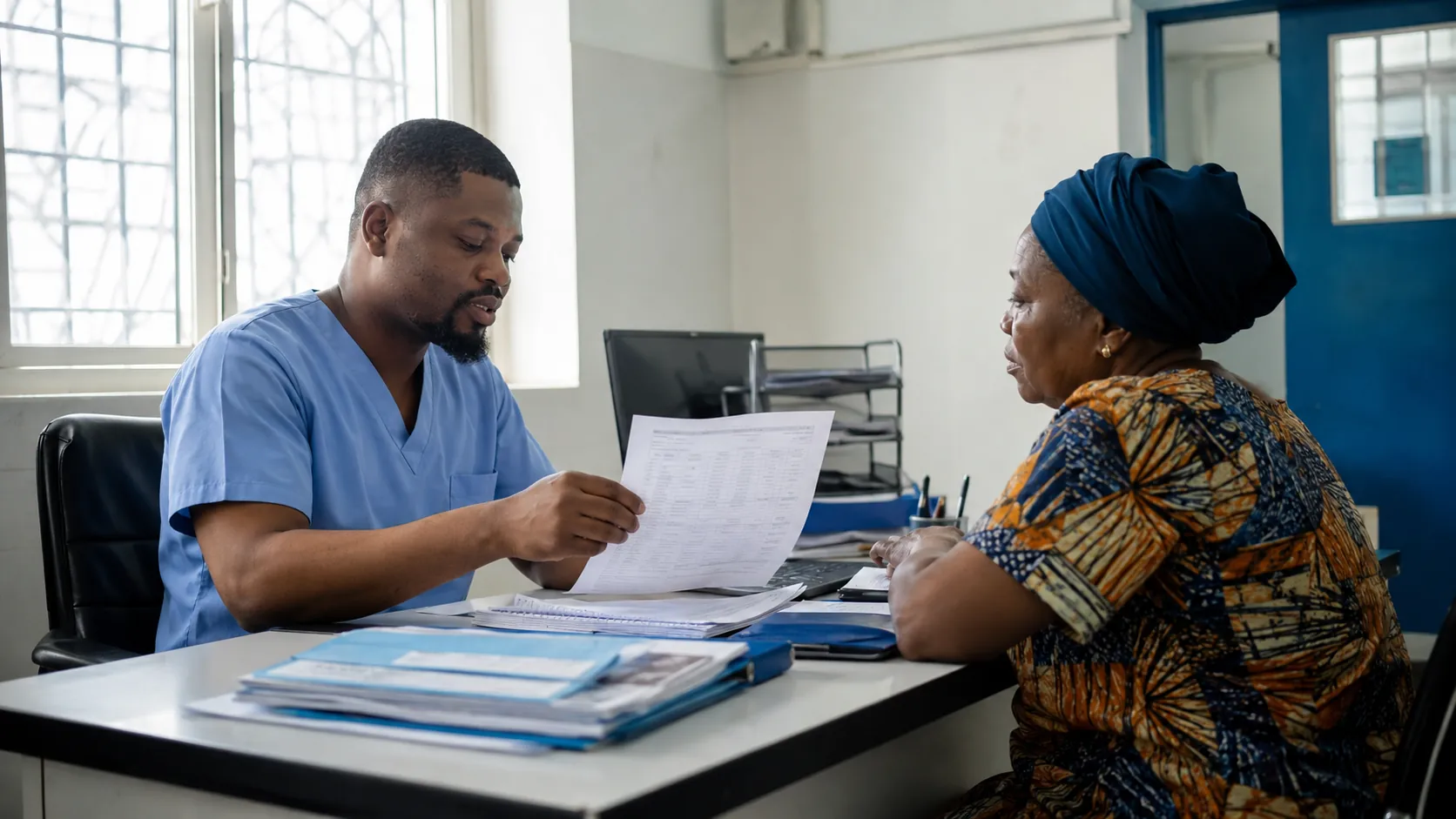 Discussing costs with a family member at the unit